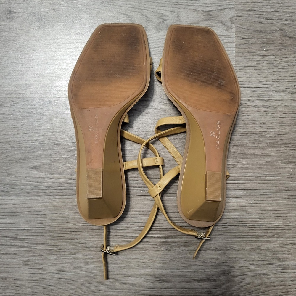 Caslon Tan Leather Strappy Wedge Sandals Square Toe Beige Comfort Womens Size 7 - Picture 9 of 10